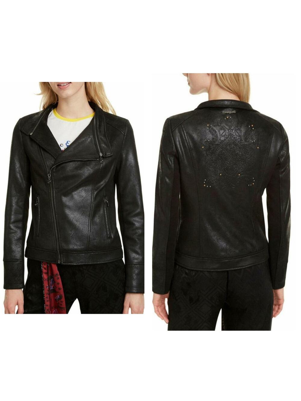Desigual Millet Women's Black Front Zipper Motorcycle Jacket - US Size 6 - NWT